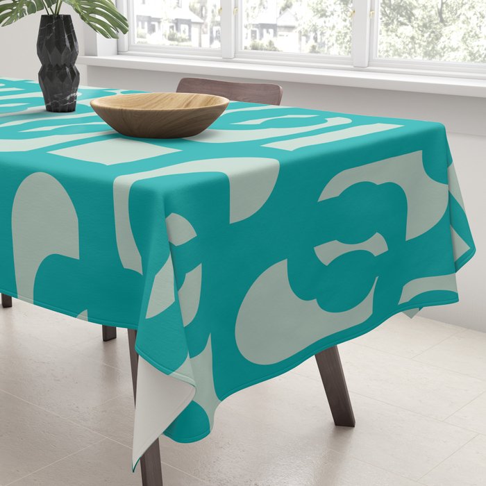 Mid Century Modern Loop Pattern in Turquoise Teal Blue Aqua Tones Tablecloth Gallery Image 3