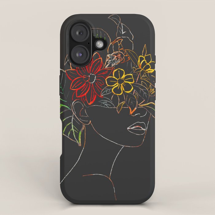 woman with flowers 8 Line Art iPhone Case Gallery Image 1