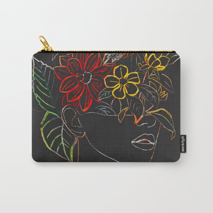 woman with flowers 8 Line Art Carry All Pouch Gallery Image 1