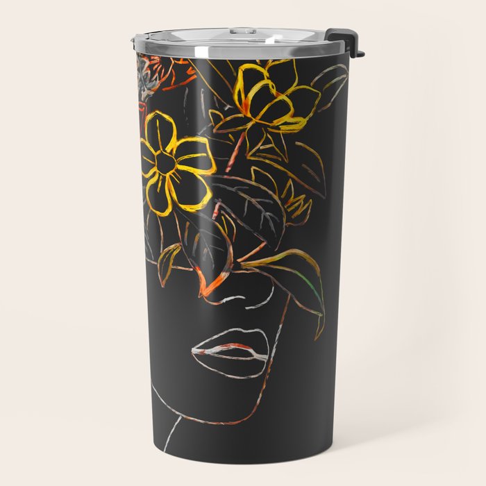 woman with flowers 8 Line Art Travel Mug Gallery Image 2