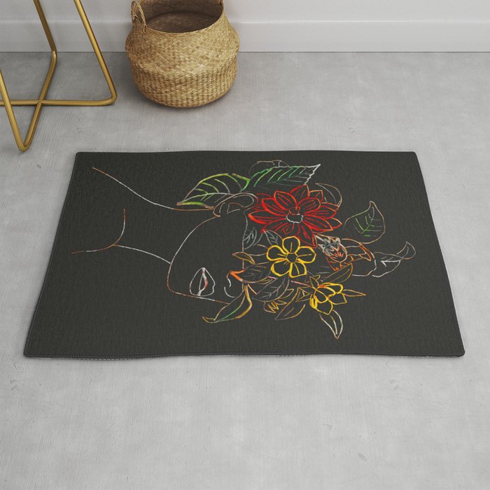 woman with flowers 8 Line Art Rug Gallery Image 1