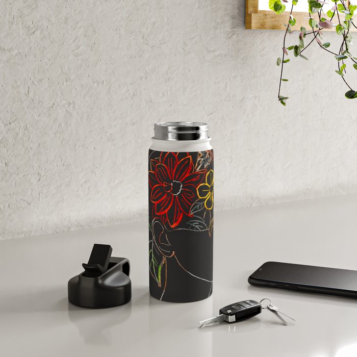 woman with flowers 8 Line Art Water Bottle Gallery Image 4