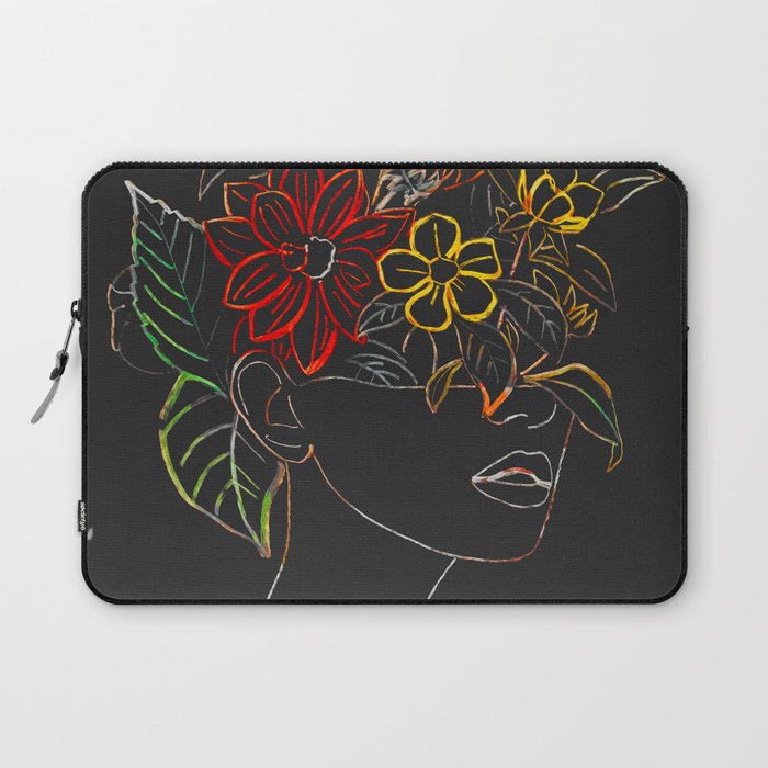 woman with flowers 8 Line Art Laptop Sleeve Gallery Image 1