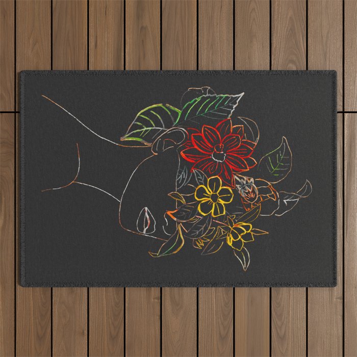 woman with flowers 8 Line Art Outdoor Rug Gallery Image 1