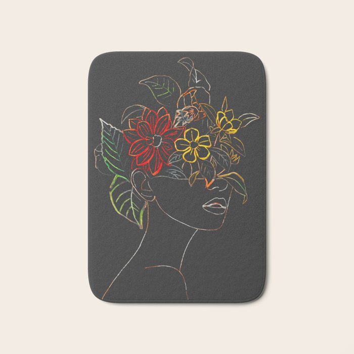 woman with flowers 8 Line Art Bath Mat Gallery Image 1