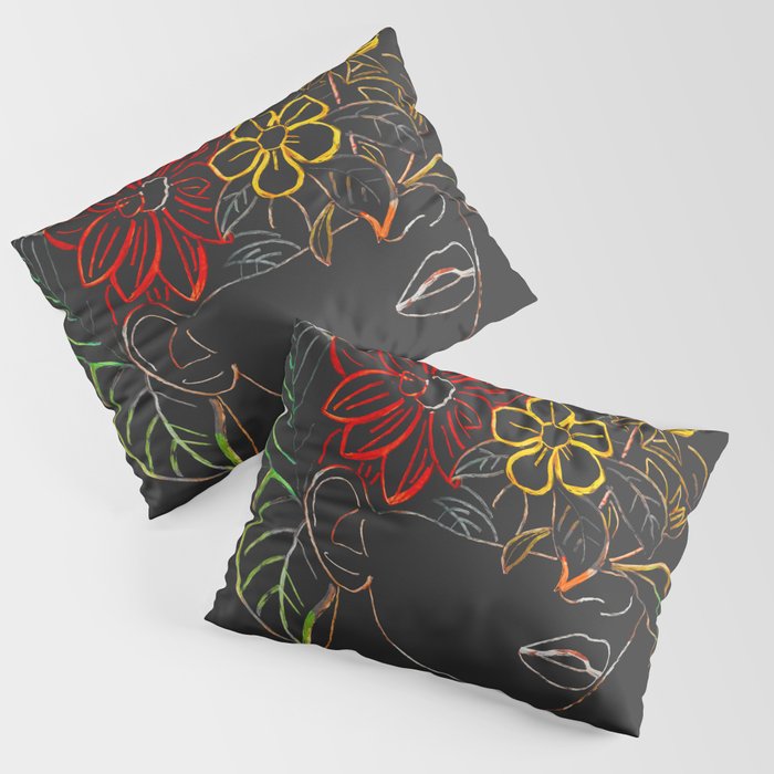 woman with flowers 8 Line Art Pillow Sham Gallery Image 1
