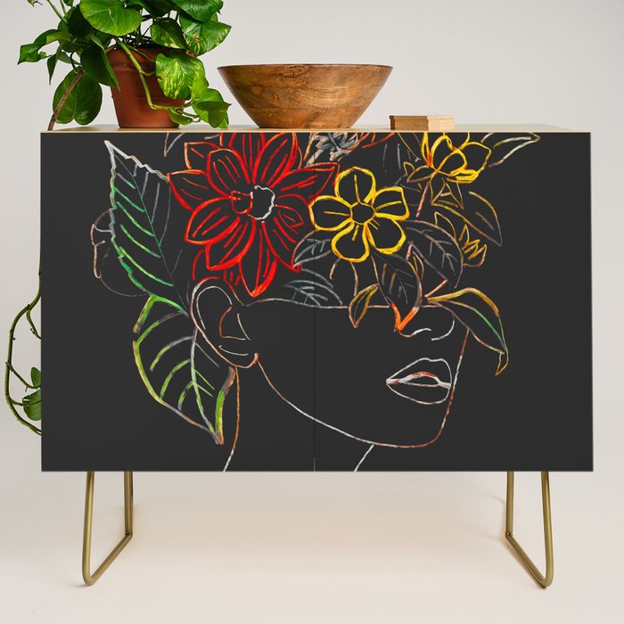 woman with flowers 8 Line Art Credenza Gallery Image 1