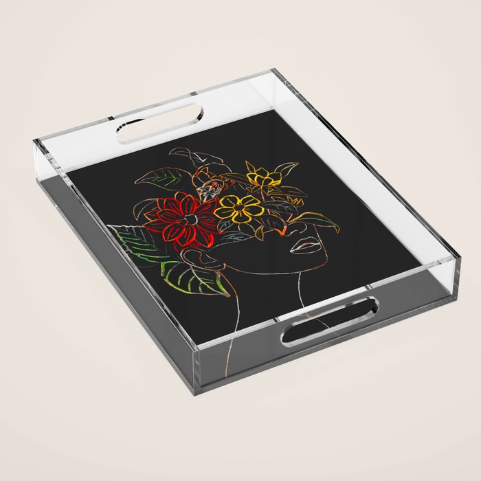 woman with flowers 8 Line Art Acrylic Tray Gallery Image 1