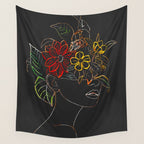woman with flowers 8 Line Art Wall Tapestry Gallery Image 4