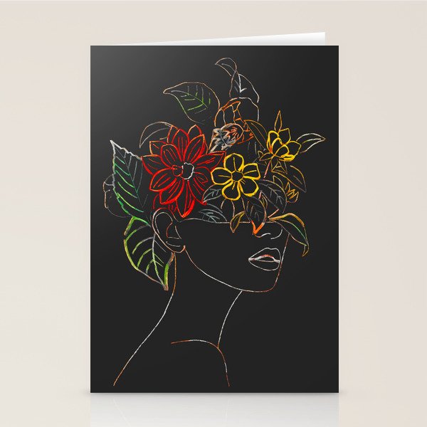 woman with flowers 8 Line Art Stationery Card Gallery Image 1