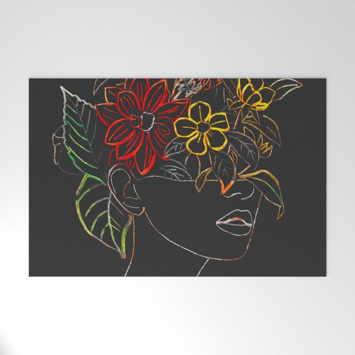 woman with flowers 8 Line Art Welcome Mat Gallery Image 1