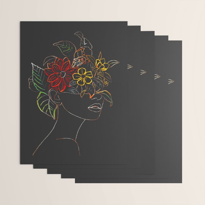 woman with flowers 8 Line Art Wrapping Paper Gallery Image 3