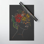 woman with flowers 8 Line Art Wrapping Paper Gallery Image 1