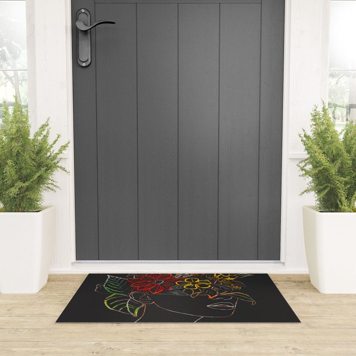 woman with flowers 8 Line Art Welcome Mat Gallery Image 3
