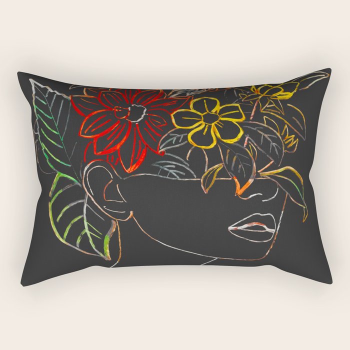 woman with flowers 8 Line Art Rectangular Pillow Gallery Image 2
