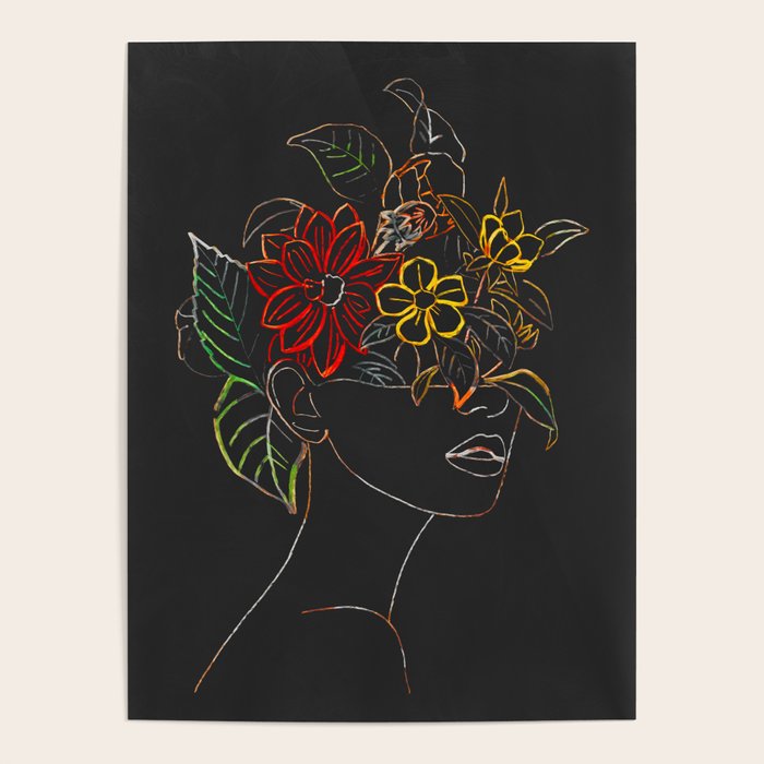 woman with flowers 8 Line Art Poster Gallery Image 1