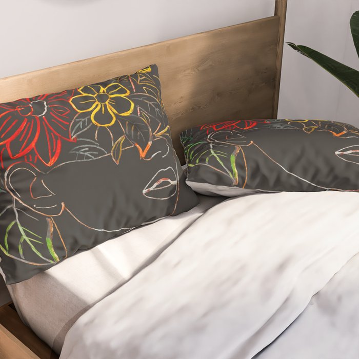 woman with flowers 8 Line Art Pillow Sham Gallery Image 2