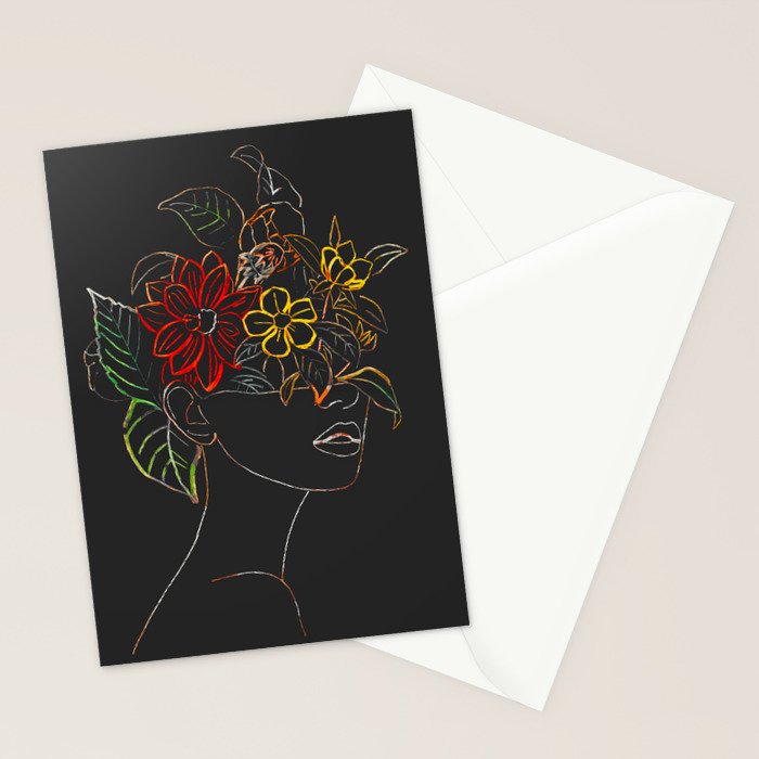 woman with flowers 8 Line Art Stationery Card Gallery Image 2
