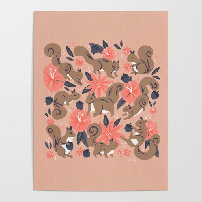 Squirrels & Blooms â Peach & Tan Poster Gallery Image 4