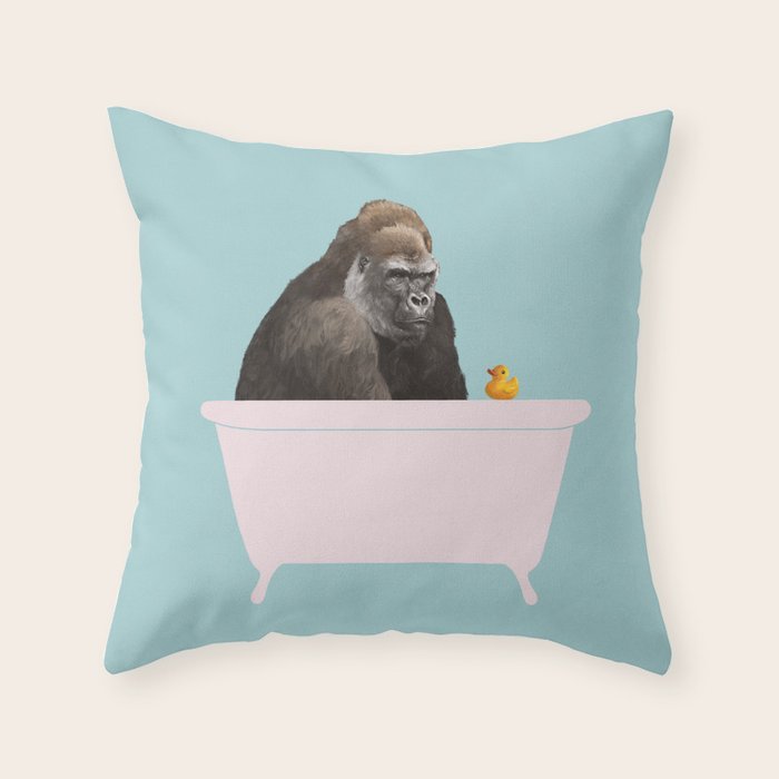 Gorilla in Bathtub Throw Pillow Gallery Image 1