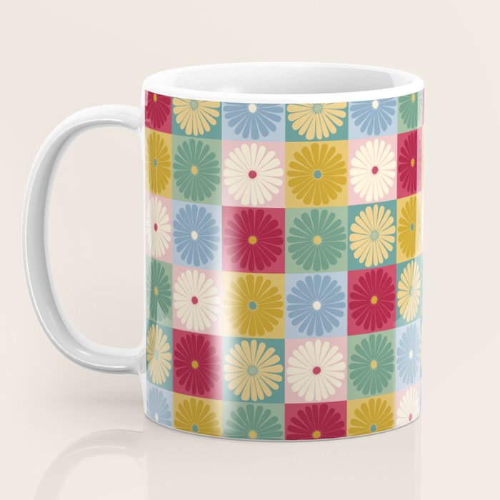 Retro Flowers Check Pattern XX Coffee Mug Gallery Image 3