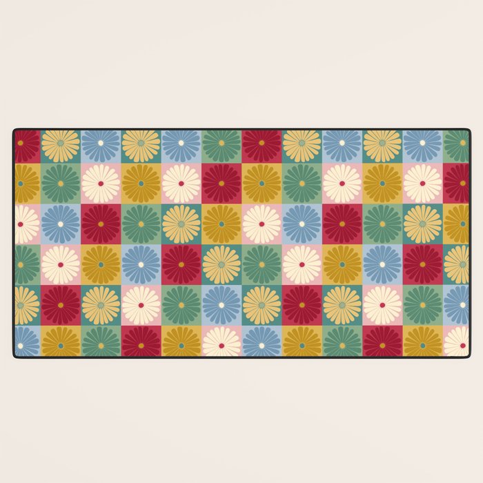 Retro Flowers Check Pattern XX Desk Mat Gallery Image 3