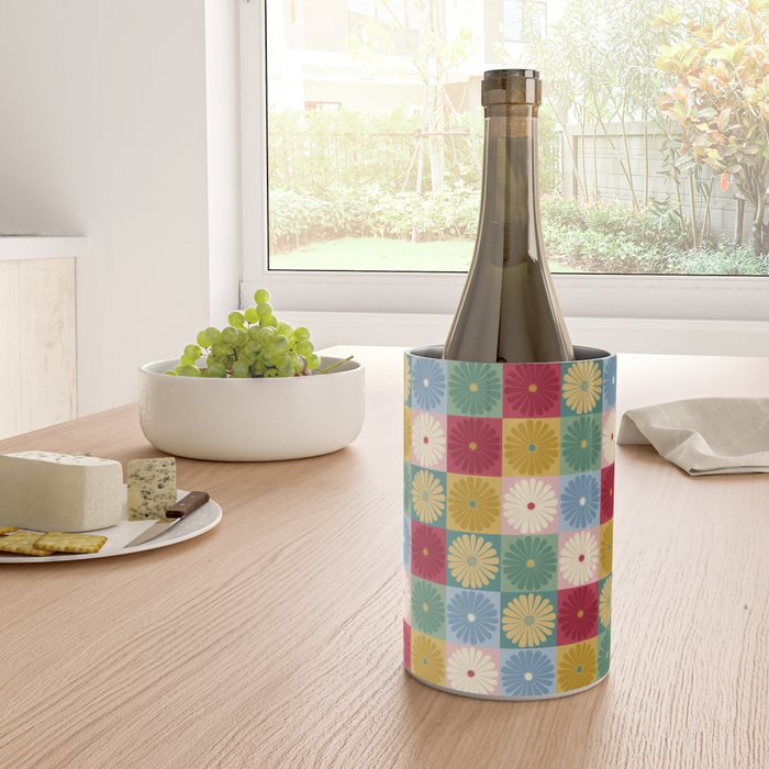 Retro Flowers Check Pattern XX Wine Chiller Gallery Image 4