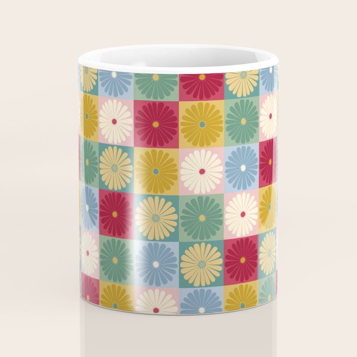 Retro Flowers Check Pattern XX Coffee Mug Gallery Image 4