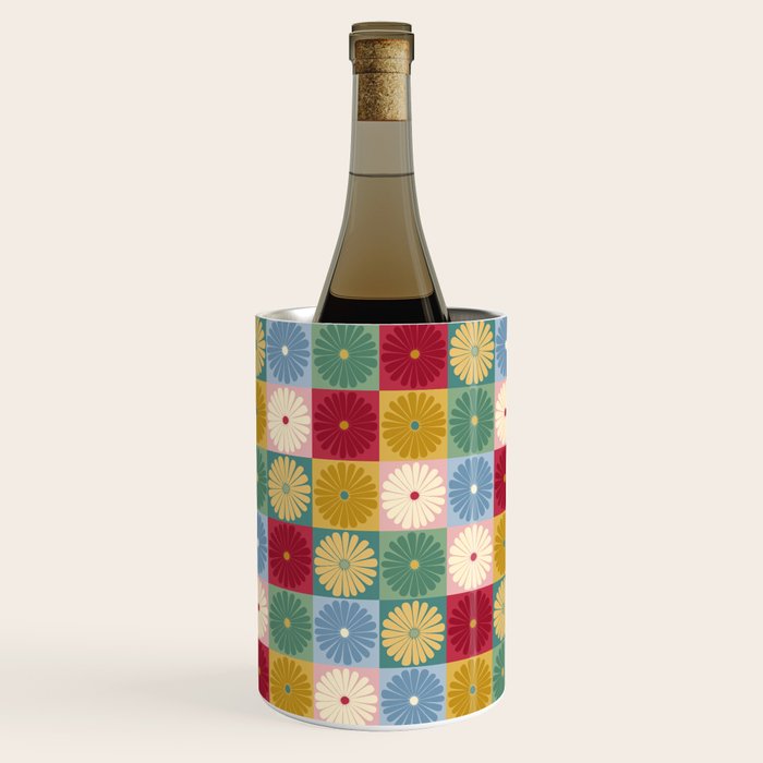 Retro Flowers Check Pattern XX Wine Chiller Gallery Image 1