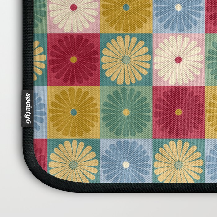 Retro Flowers Check Pattern XX Laptop Sleeve Gallery Image 3