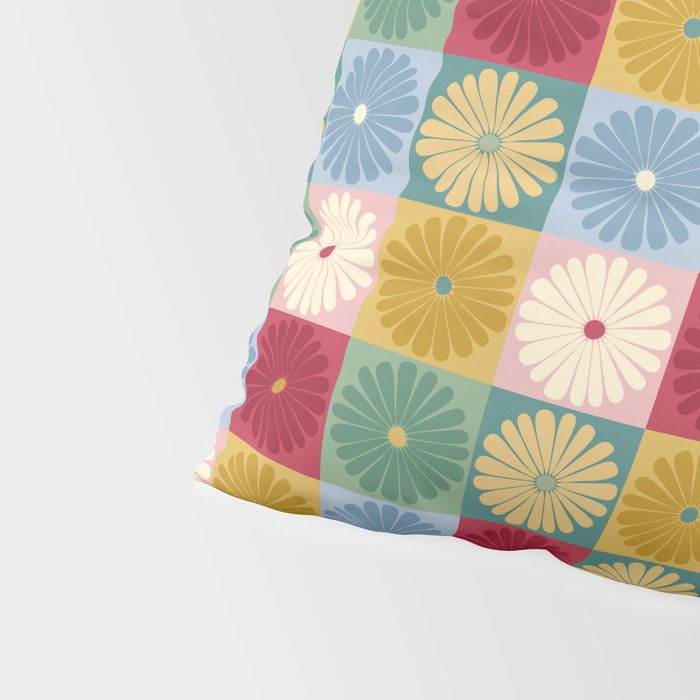 Retro Flowers Check Pattern XX Pillow Sham Gallery Image 4