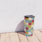 Retro Flowers Check Pattern XX Travel Mug Gallery Image 4