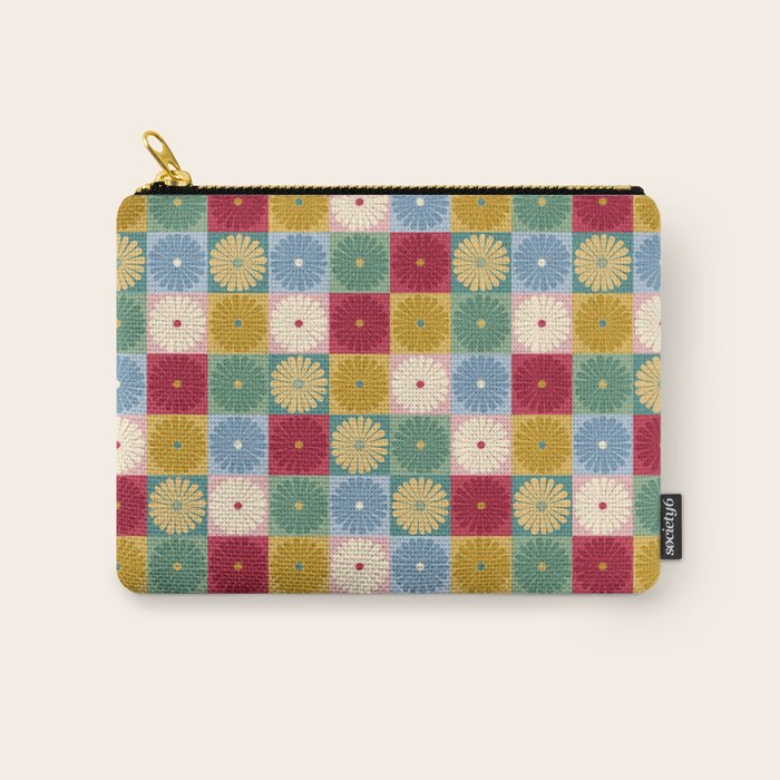 Retro Flowers Check Pattern XX Carry All Pouch Gallery Image 1