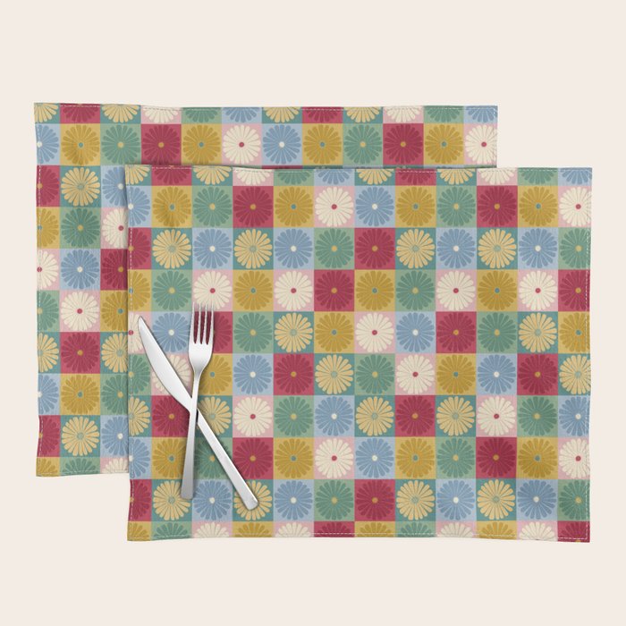 Retro Flowers Check Pattern XX Placemat Gallery Image 1