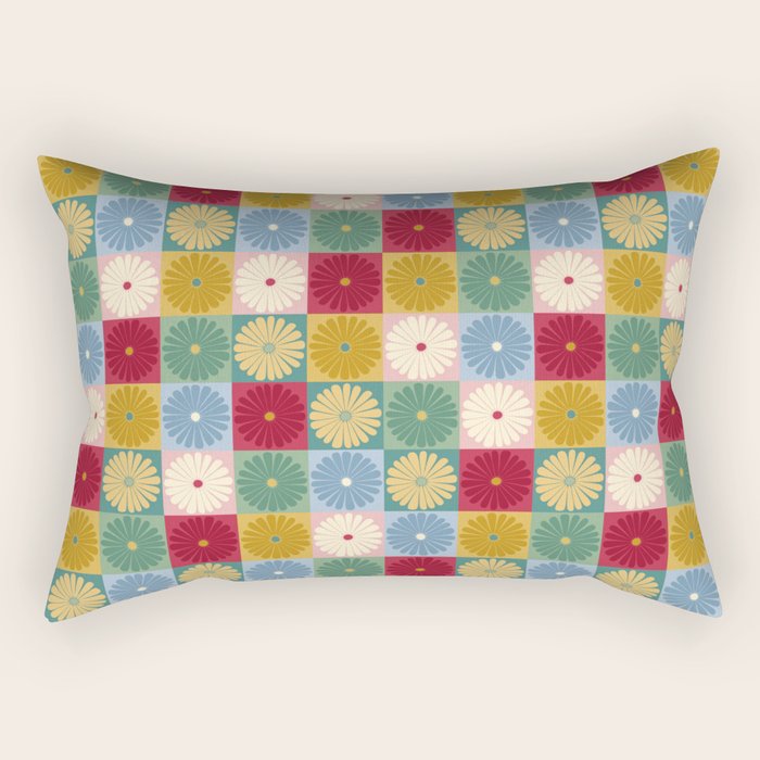 Retro Flowers Check Pattern XX Rectangular Pillow Gallery Image 2