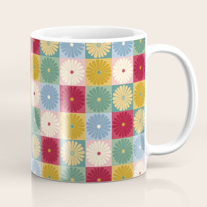 Retro Flowers Check Pattern XX Coffee Mug Gallery Image 1