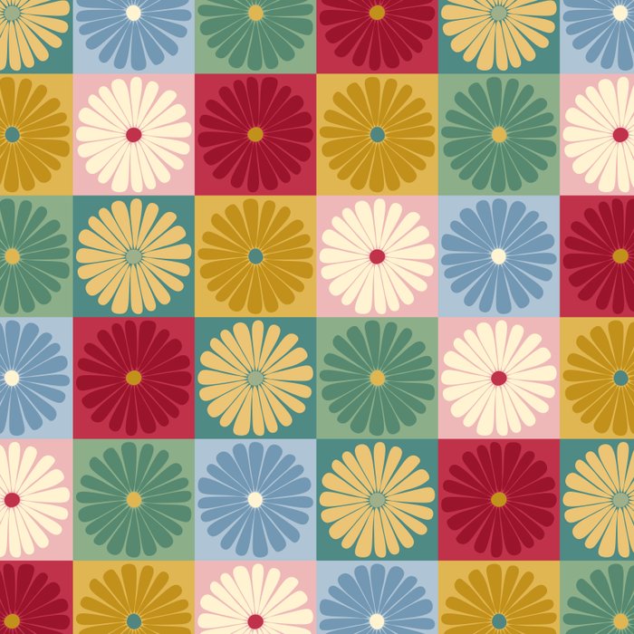 Retro Flowers Check Pattern XX Coffee Mug Gallery Image 2