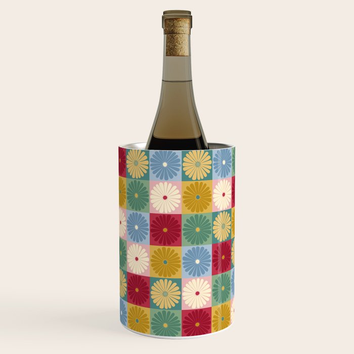 Retro Flowers Check Pattern XX Wine Chiller Gallery Image 3