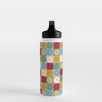 Retro Flowers Check Pattern XX Water Bottle Gallery Image 3
