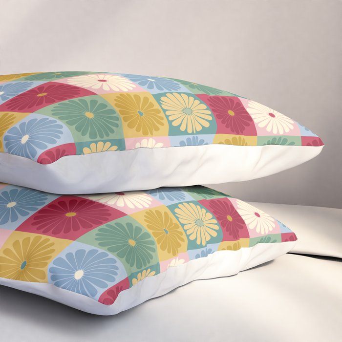 Retro Flowers Check Pattern XX Pillow Sham Gallery Image 3