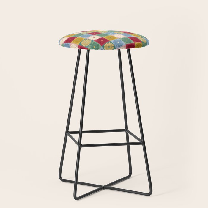 Retro Flowers Check Pattern XX Stool Gallery Image 1