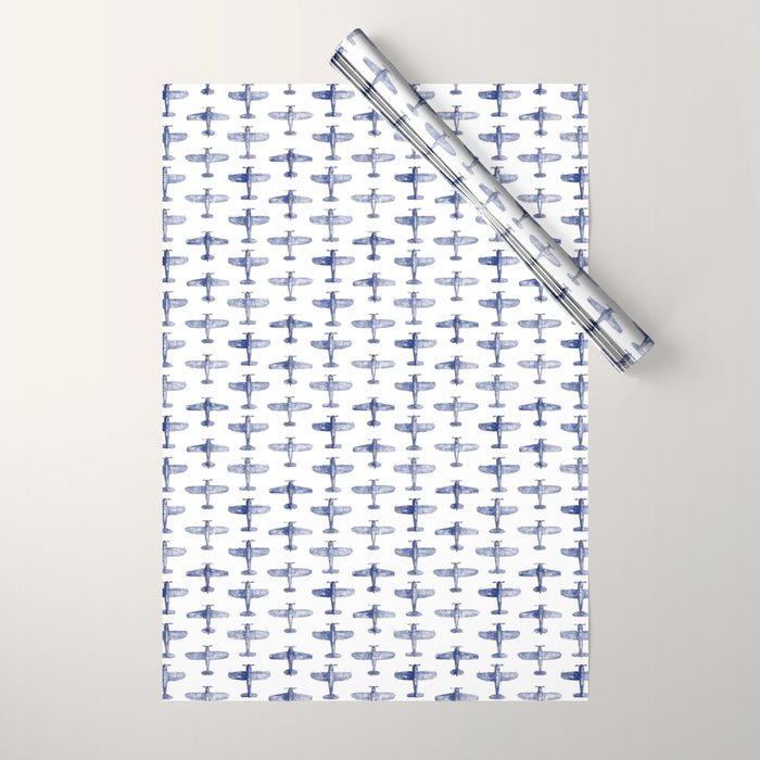 Blue Watercolor Airplanes Wrapping Paper Gallery Image 1