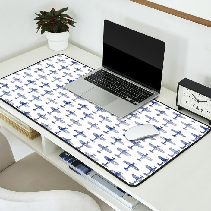 Blue Watercolor Airplanes Desk Mat Gallery Image 2