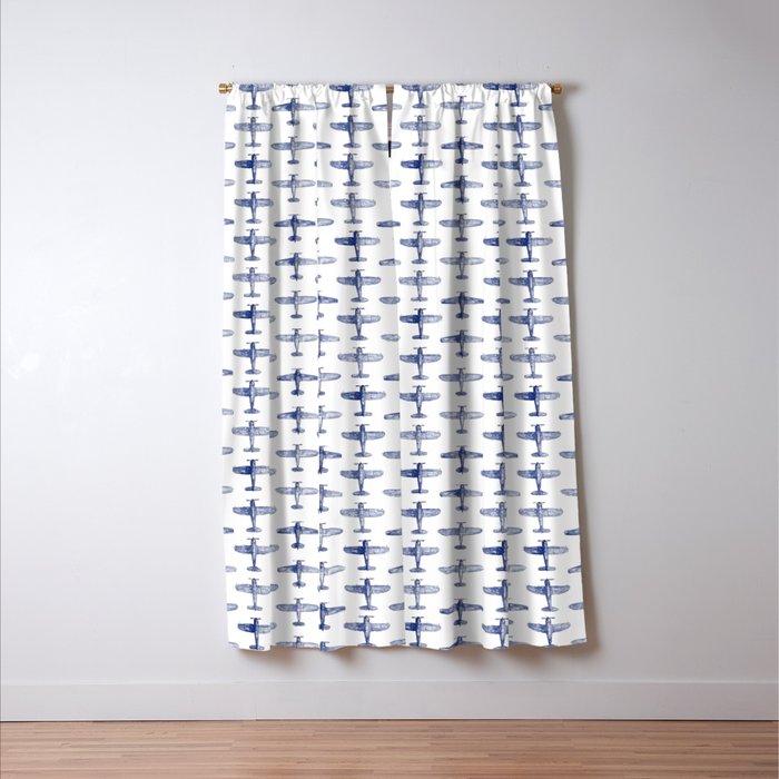Blue Watercolor Airplanes Window Curtain Gallery Image 3