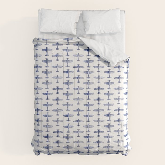 Blue Watercolor Airplanes Comforter Gallery Image 1