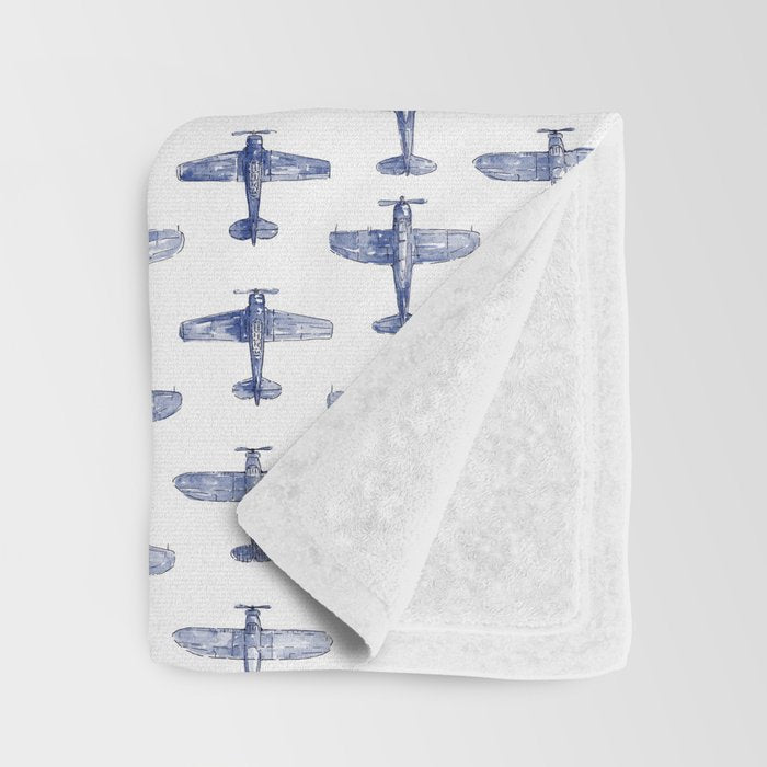 Blue Watercolor Airplanes Throw Blanket Gallery Image 3
