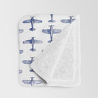 Blue Watercolor Airplanes Throw Blanket Gallery Image 3