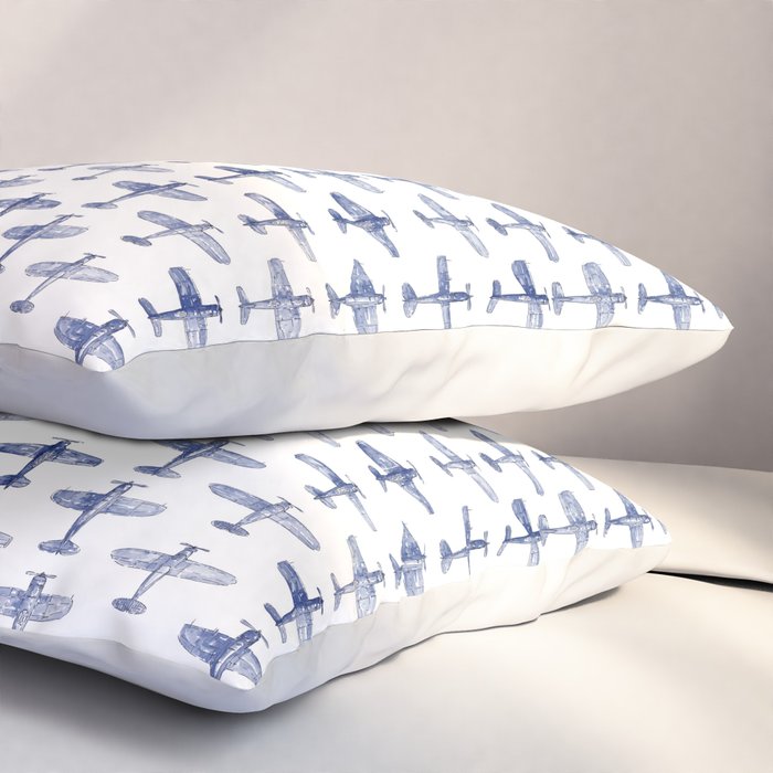 Blue Watercolor Airplanes Pillow Sham Gallery Image 3