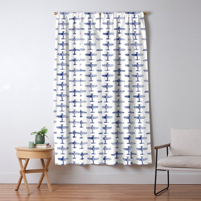 Blue Watercolor Airplanes Window Curtain Gallery Image 5