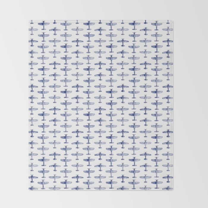 Blue Watercolor Airplanes Throw Blanket Gallery Image 2